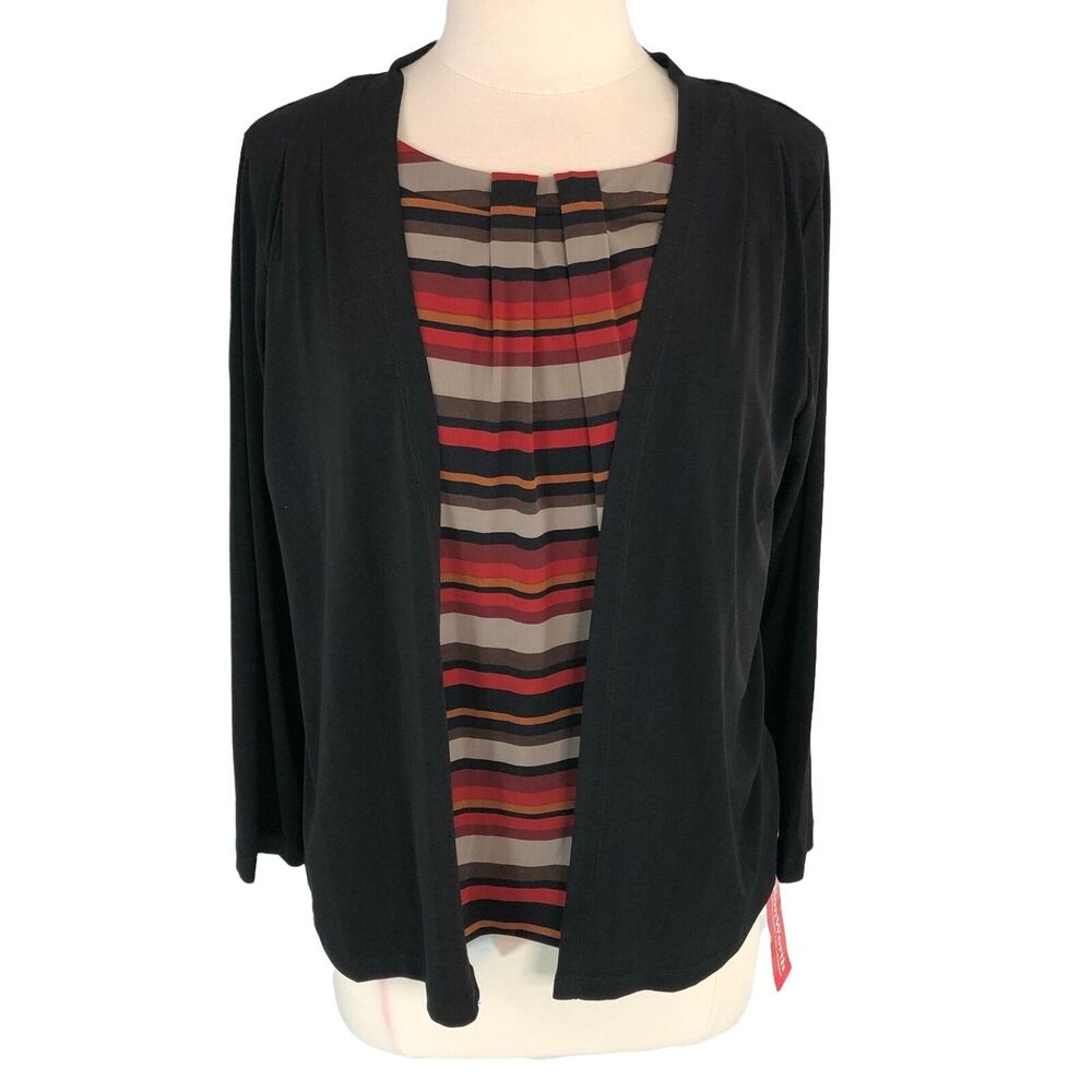 BonWorth Slinky Career Blouse Lagenlook Round Jewel Neck Size Petite Small NWT